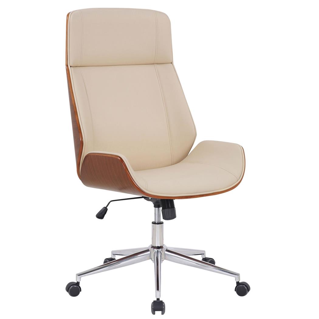 Silla de Oficina VAREN, Diseño Moderno y Elegante, en Madera Nogal y Piel color Crema