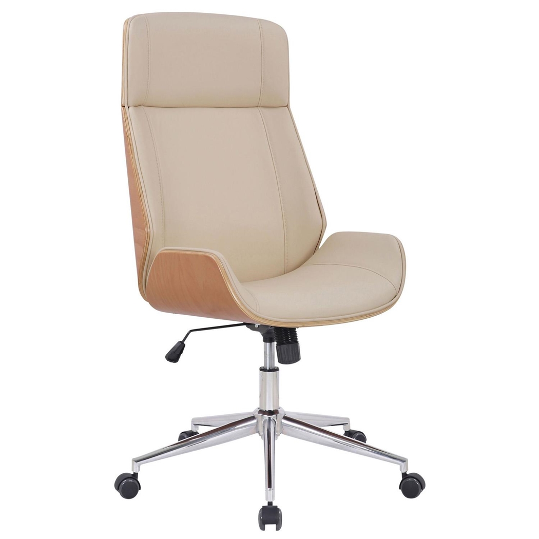Silla de Oficina VAREN, Diseño Moderno y Elegante, en Madera Natural y Piel color Crema