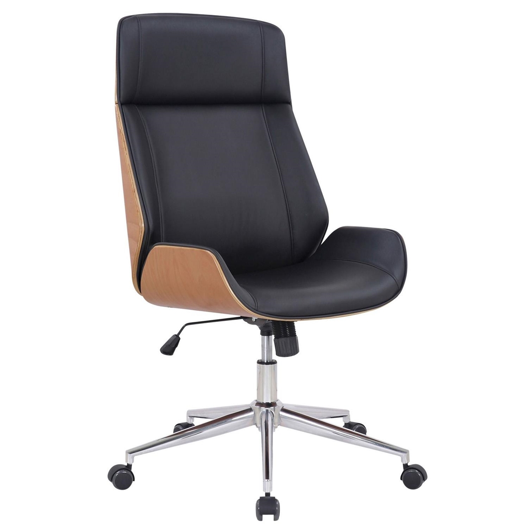 Silla de Oficina VAREN, Diseño Moderno y Elegante, en Madera Natural y Piel color Negro