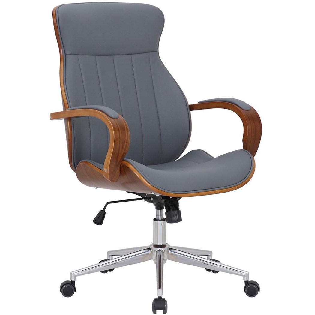 Silla de Oficina MELINA, Diseño Moderno y Elegante, en Madera Nogal y Piel color Gris