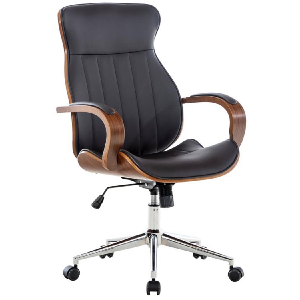 Silla de Oficina MELINA, Diseño Moderno y Elegante, en Madera Nogal y Piel color Marrón