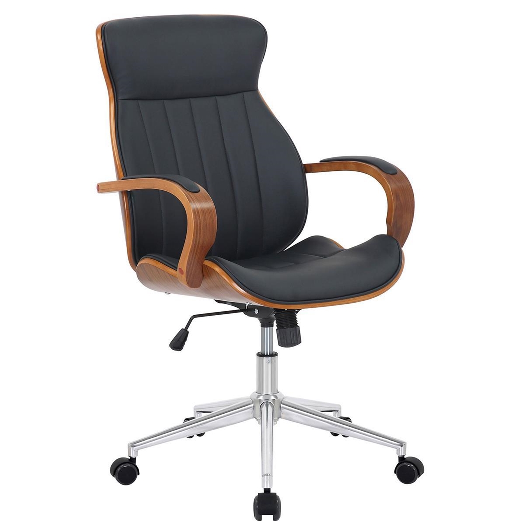 Silla de Oficina MELINA, Diseño Moderno y Elegante, en Madera Nogal y Piel color Negro