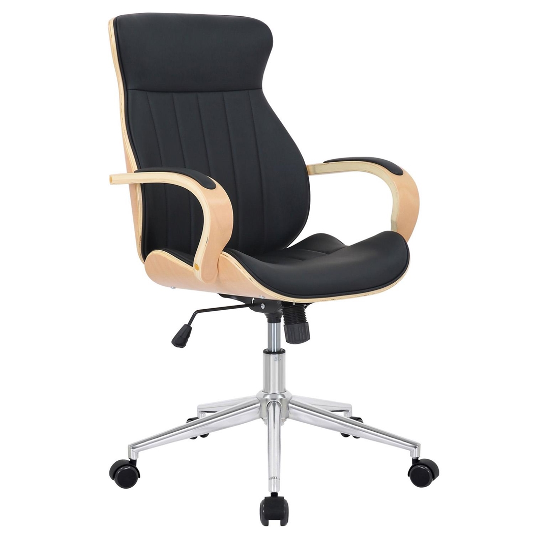 Silla de Oficina MELINA, Diseño Moderno y Elegante, en Madera Natural y Piel color Negro