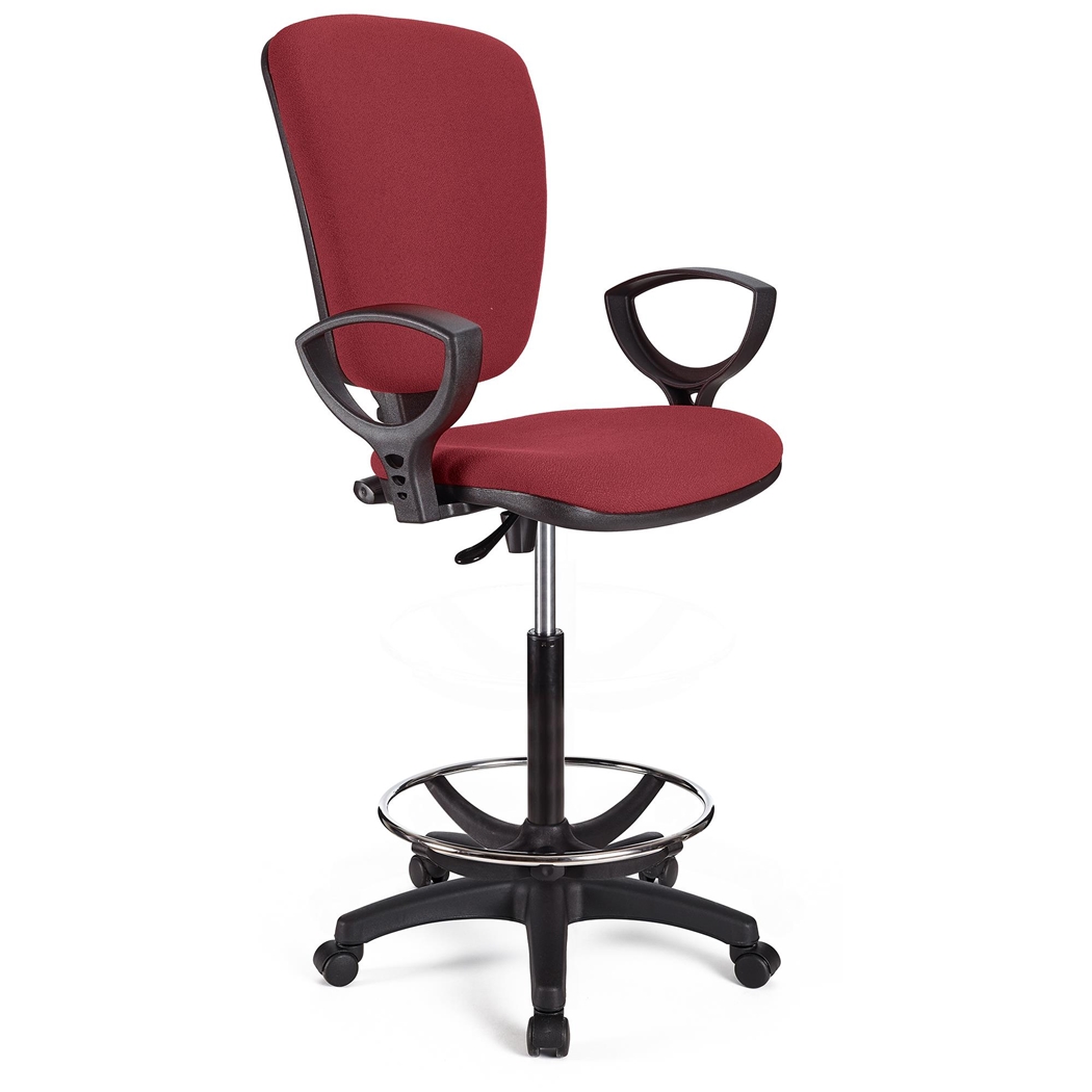 DEMO# Taburete de Trabajo CALIPSO, Respaldo Ajustable, Gran Acolchado, En Tela Burdeos