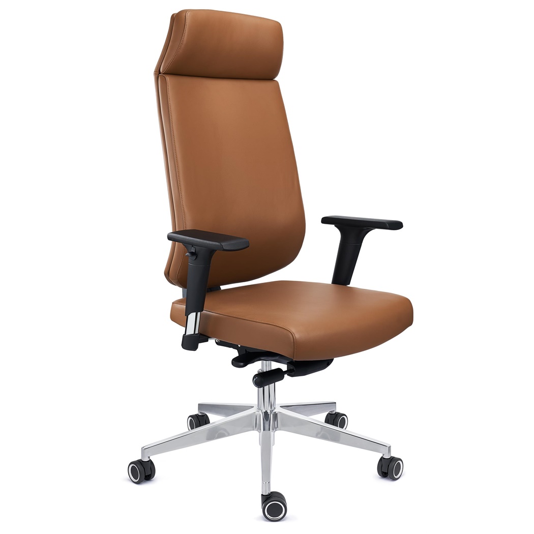Sillón de Oficina MILANO, Diseño Ergonómico Profesional, Componentes Premium, Piel Marrón
