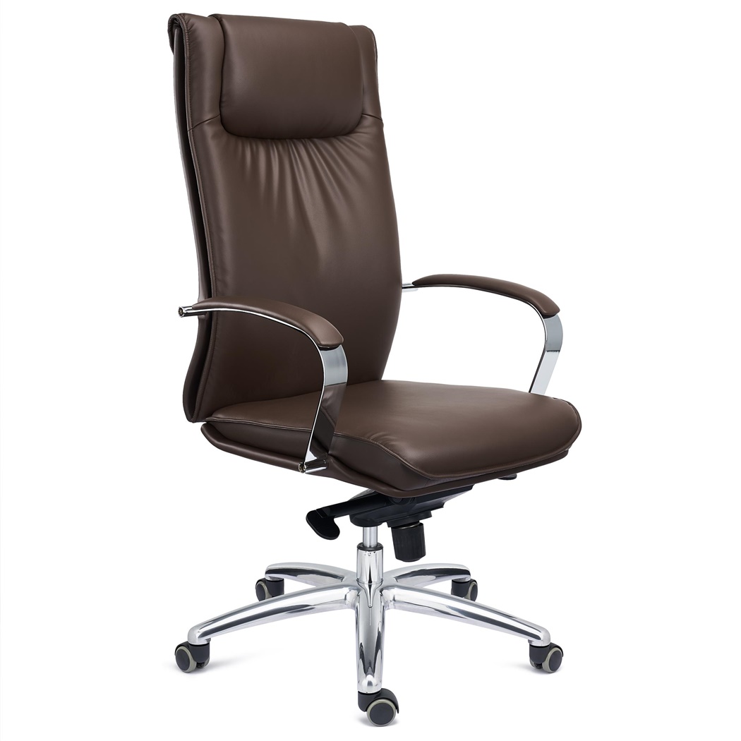 DEMO# Sillón de Oficina SENATOR, Elegante Diseño, Gran Confort, Base de Aluminio, En Piel Marrón