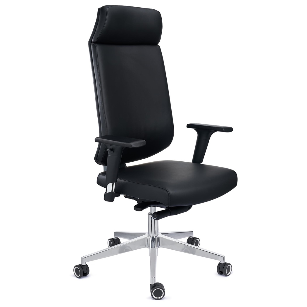 DEMO# Sillón de Oficina MILANO, Diseño Ergonómico Profesional, Componentes Premium, Piel Negra