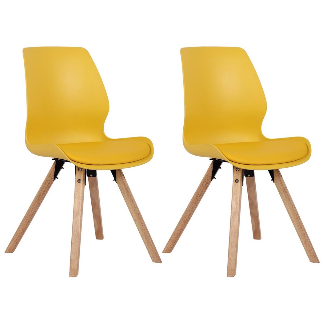 Lote 2 Sillas de Confidente KALI, Estructura de Madera, Asiento Tapizado, en Plástico color Amarillo