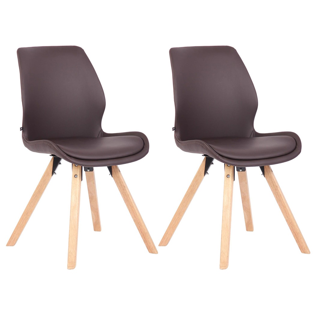 Lote 2 Sillas de Confidente KALI, Estructura de Madera, Asiento Tapizado, en Piel sintética color Marrón
