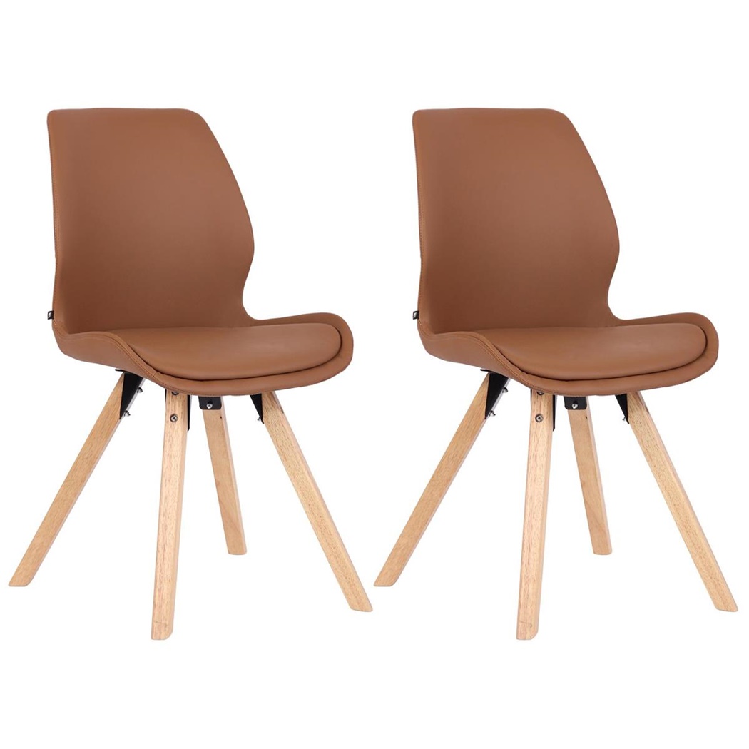 Lote 2 Sillas de Confidente KALI, Estructura de Madera, Asiento Tapizado, en Piel sintética color Marrón claro