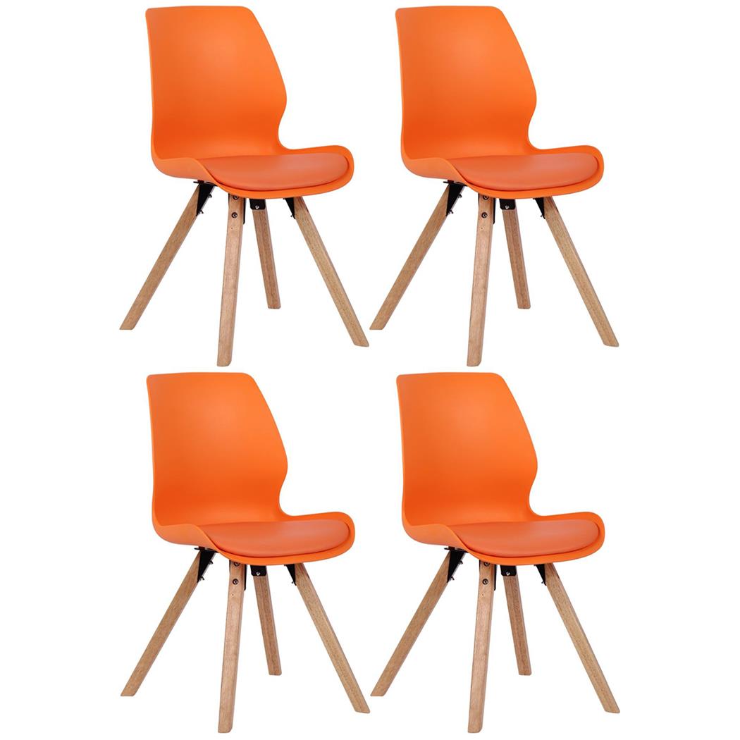Lote 4 Sillas de Confidente KALI, Estructura de Madera, Asiento Tapizado, en Plástico color Naranja