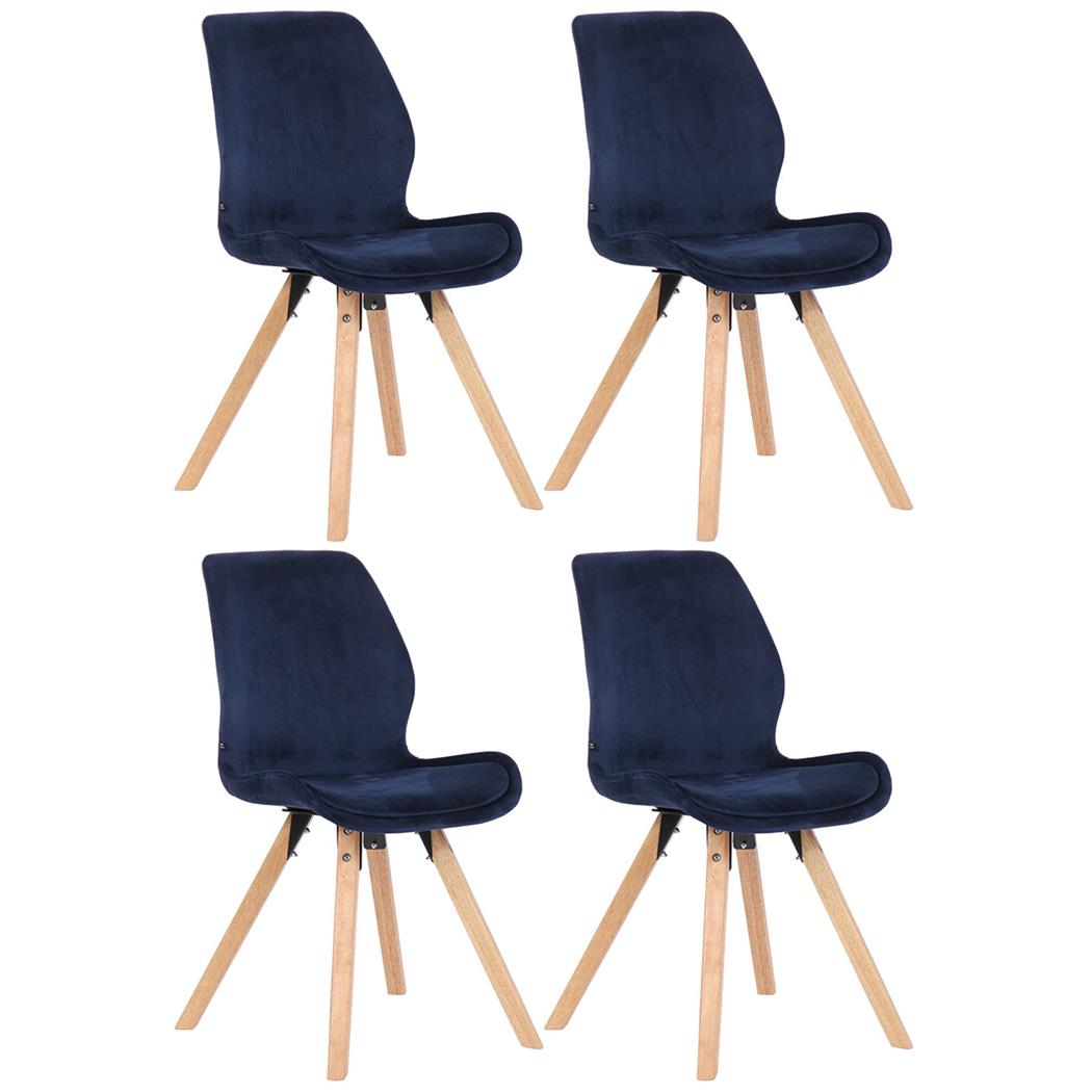 Lote 4 Sillas de Confidente KALI, Estructura de Madera, Asiento Tapizado, en Terciopelo color Azul