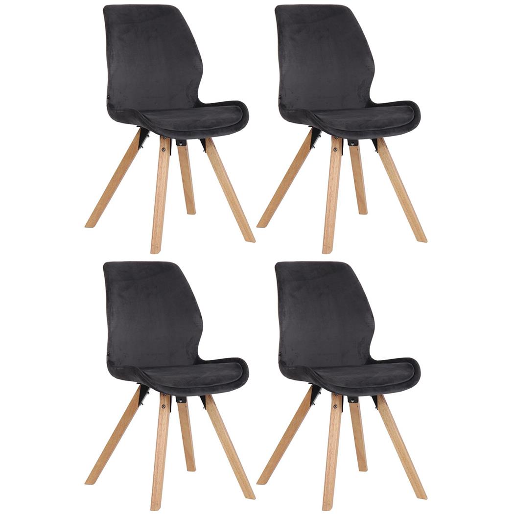 Lote 4 Sillas de Confidente KALI, Estructura de Madera, Asiento Tapizado, en Terciopelo color Gris oscuro