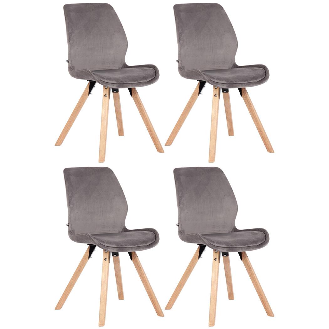 Lote 4 Sillas de Confidente KALI, Estructura de Madera, Asiento Tapizado, en Terciopelo color Gris claro
