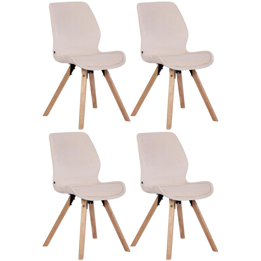 Lote 4 Sillas de Confidente KALI, Estructura de Madera, Asiento Tapizado, en Terciopelo color Crema