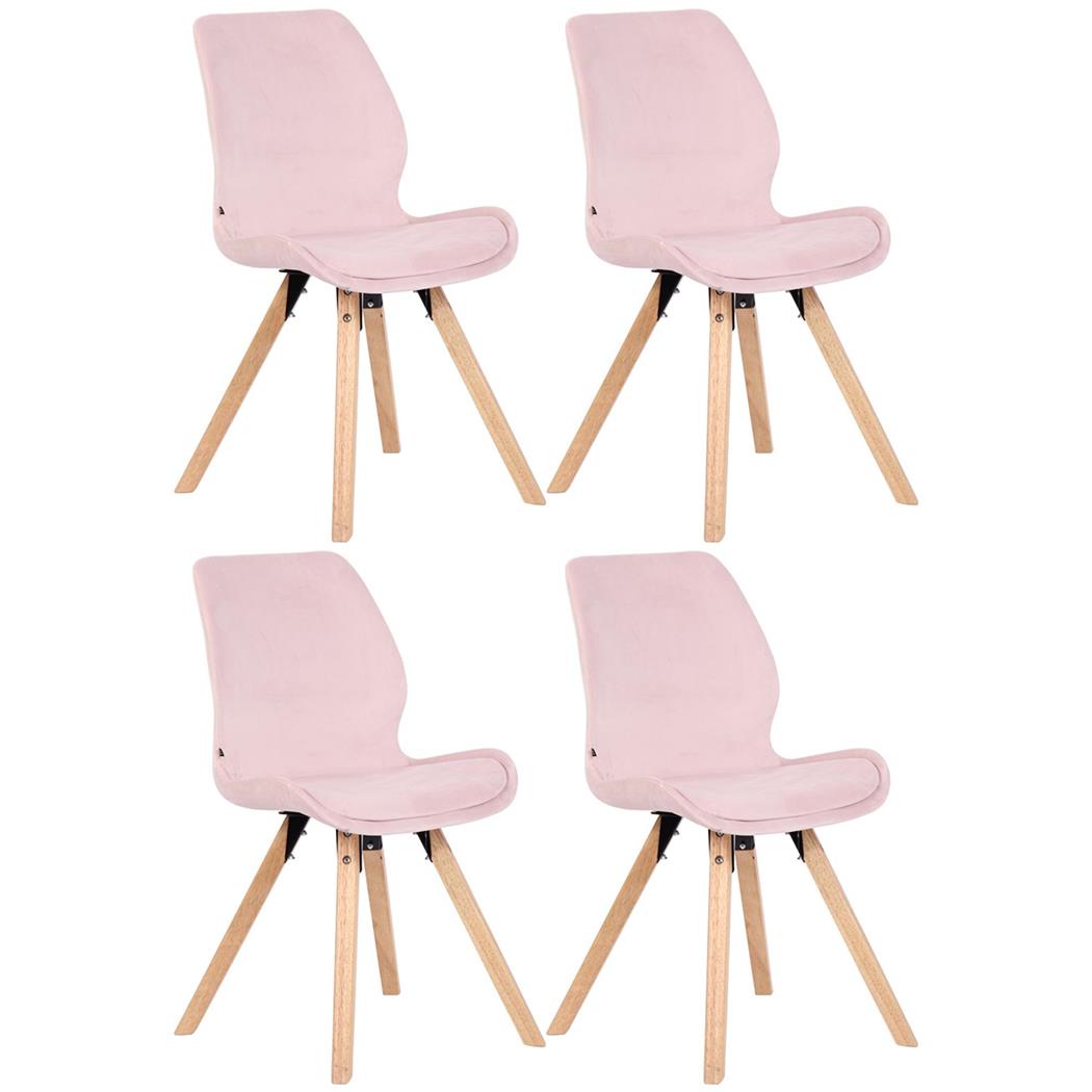 Lote 4 Sillas de Confidente KALI, Estructura de Madera, Asiento Tapizado, en Terciopelo color Rosa