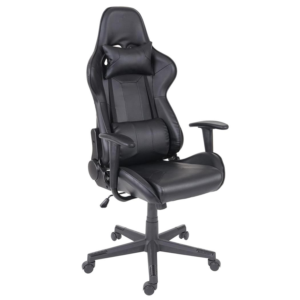 Silla Gaming CAMTON, Respaldo Reclinable, con Cojines, en Piel Negro