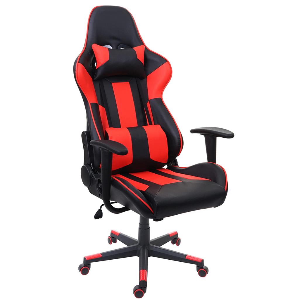 Silla Gaming CAMTON, Respaldo Reclinable, con Cojines, en Piel Negro/Rojo