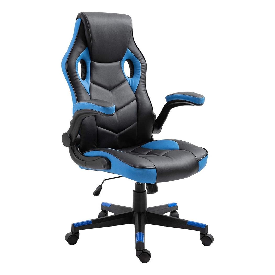 Silla Gaming MAX, Grueso Acolchado, Reposabrazos Abatibles, en Piel color Azul