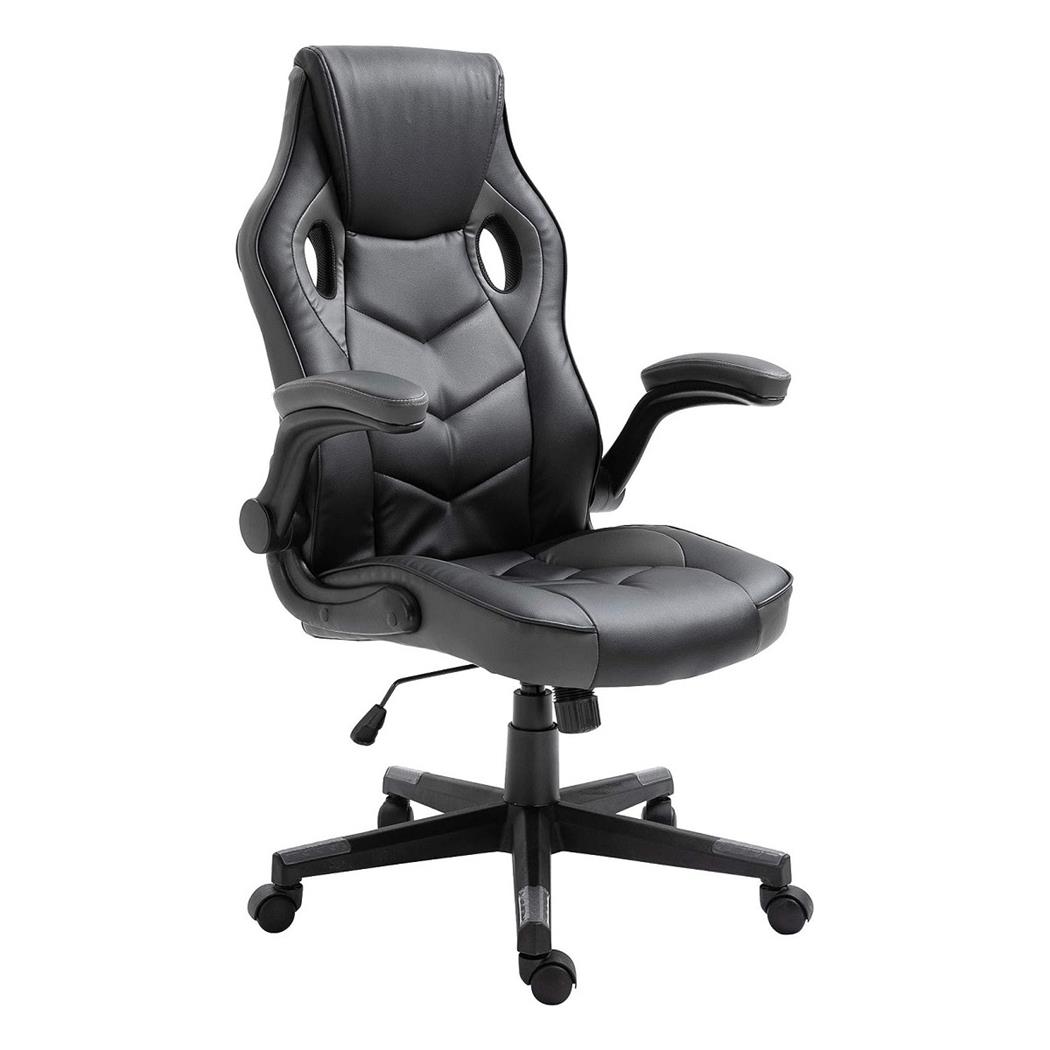 Silla Gaming MAX, Grueso Acolchado, Reposabrazos Abatibles, en Piel color Gris