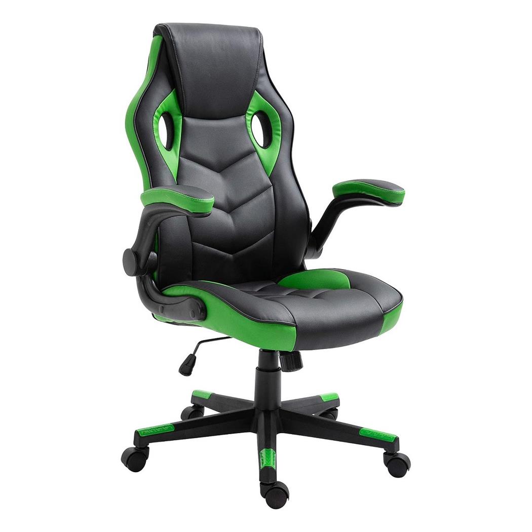 Silla Gaming MAX, Grueso Acolchado, Reposabrazos Abatibles, en Piel color Verde