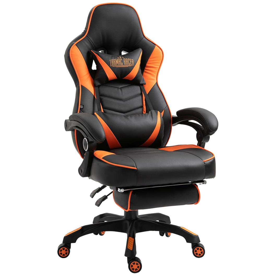 Silla Gaming SENNA, Incluye Reposapiés Extensible, Cojín Cervical y Lumbar,  En Naranja