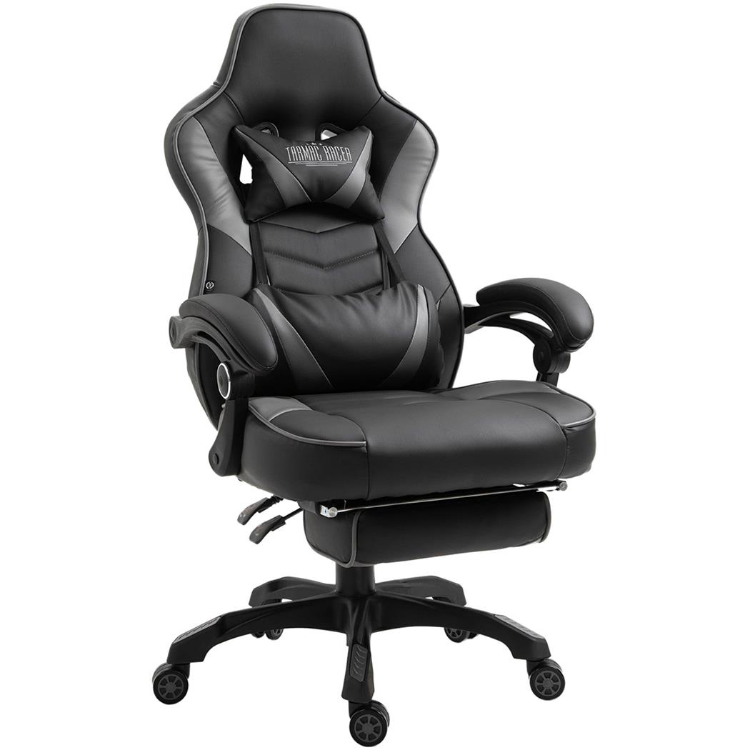 Silla Gaming SENNA, Incluye Reposapiés Extensible, Cojín Cervical y Lumbar,  En Gris