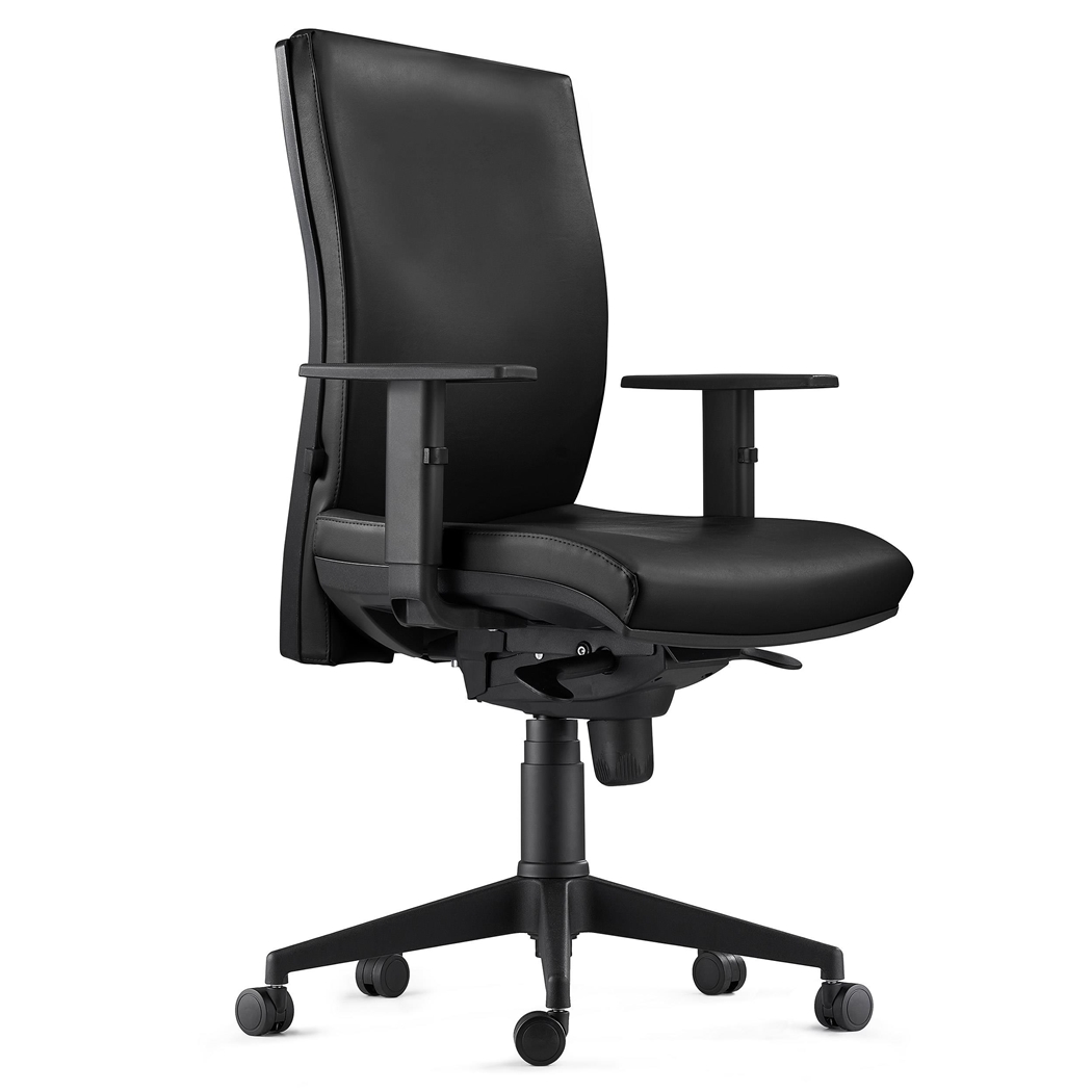 DEMO# Silla Ergonómica KEVIN, Piel Natural Negra, con Soporte Lumbar