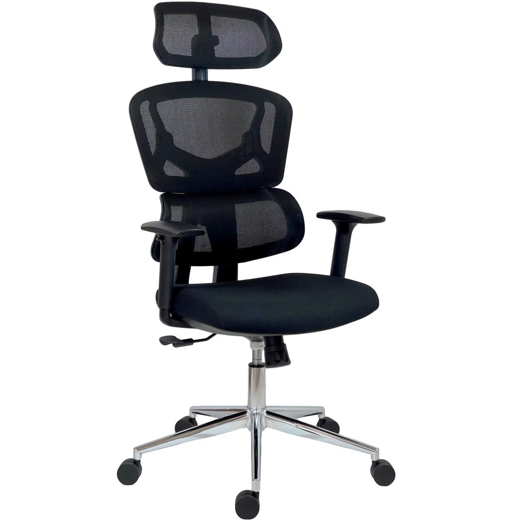 DEMO# Silla Ergonómica SIDNEY, Gran Confort, Mecanismo Sincro, Uso Intensivo 8H, Tela y Malla Negra
