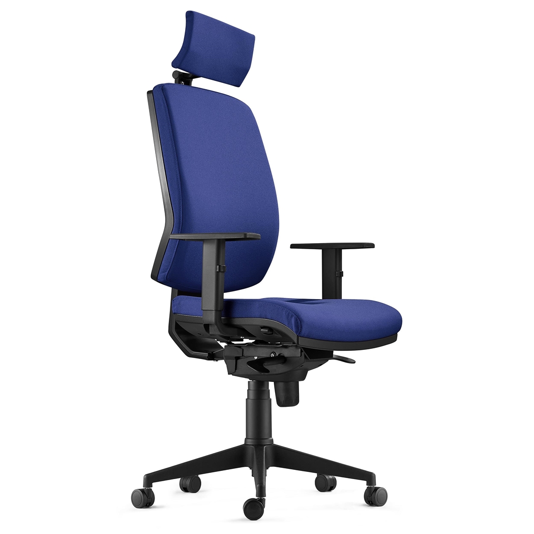 DEMO# Silla Ergonómica OLIVER, Tela Azul Oscuro, Reposacabezas, Uso 8 Horas, Grueso Acolchado