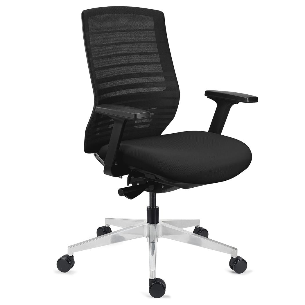 Silla Ergonómica TAURUS, Soporte Lumbar, Base Metálica Cromada, Uso 8h, en Malla Negra