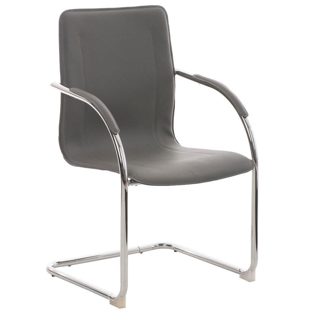 DEMO# Lote de 2 Sillas de Confidente FLAP, Estructura Metálica, Elegante y Moderno, en Piel color Gris