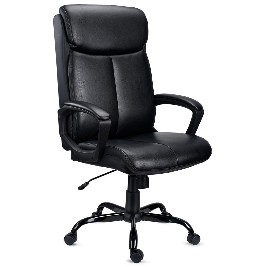 DEMO# Sillón de Oficina COSMO, Diseño Elegante, Confortable, Base Metálica, en Piel Negra