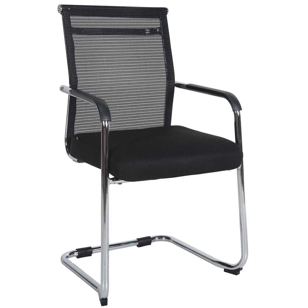 Silla de Confidente ORES, Estructura Metálica Cromada, en Malla Transpirable color Negro
