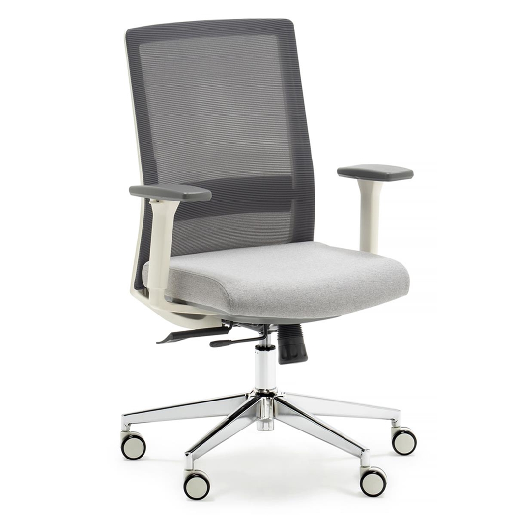 DEMO# Silla Ergonómica ALBI, Diseño Moderno, Soporte Lumbar Ajustable, en Malla y Tela Gris