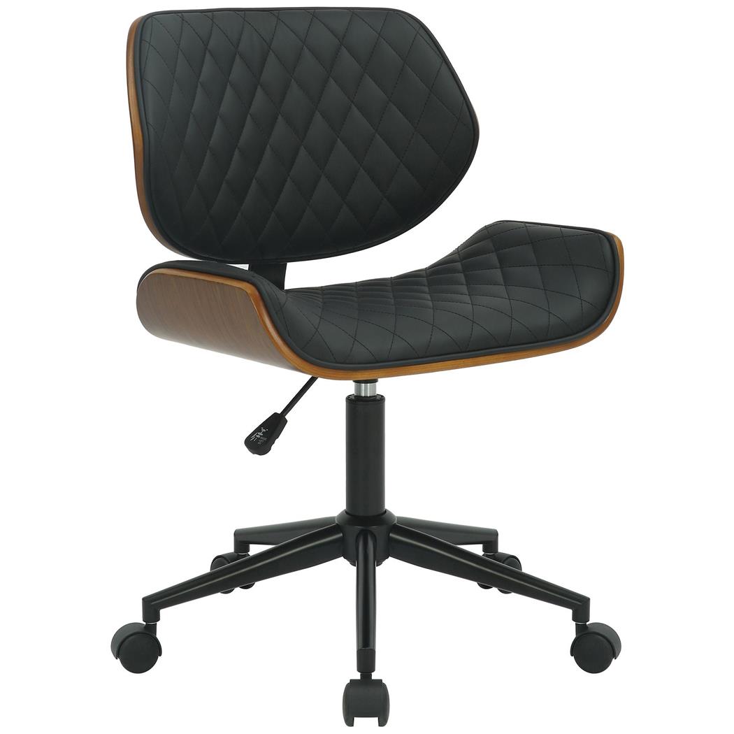 Silla de Oficina SAOKO, Diseño Moderno, en Madera Nogal y Piel color Negro