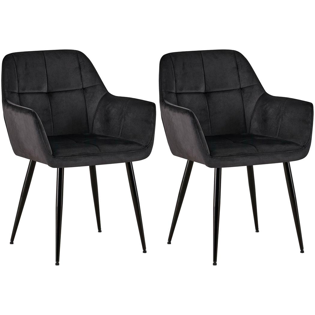 Lote de 2 Sillas de Confidente AMISA, Patas Metálicas, en Terciopelo color Negro