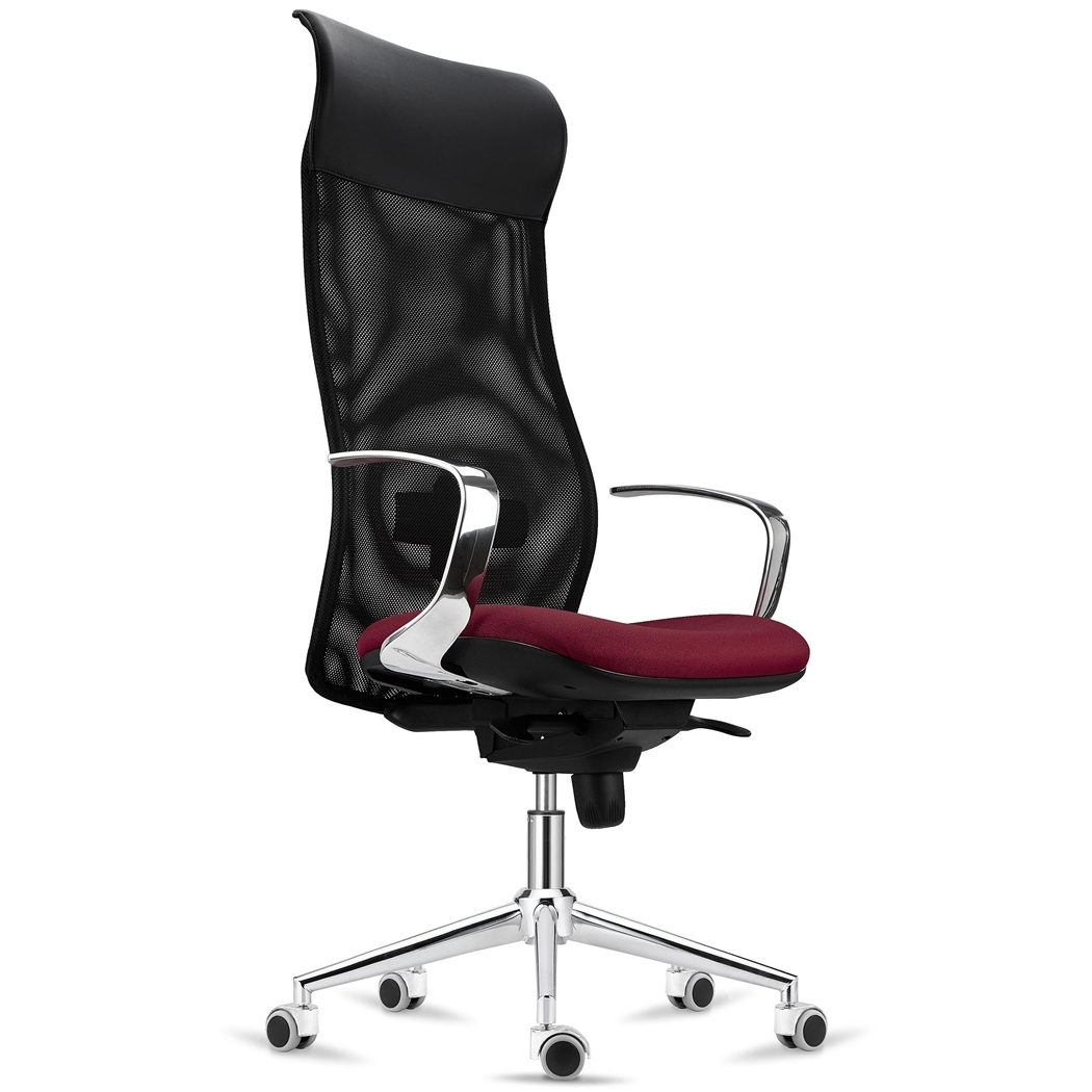 DEMO# Silla Ergonómica YEDA, Respaldo Alto, Diseño Moderno, Uso 8 Horas, en Malla y Tela, Burdeos