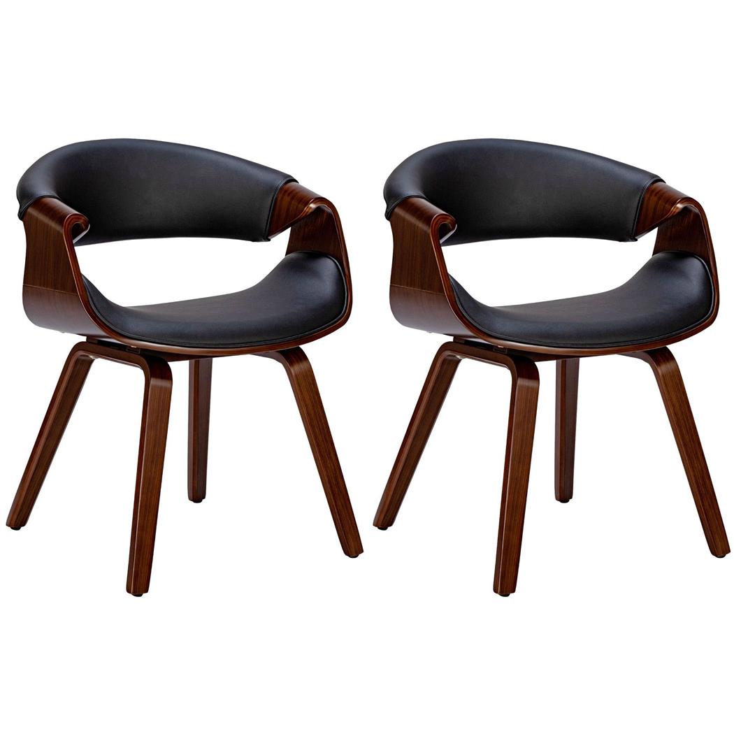 Lote de 2 Sillas de Confidente MARGOT, Diseño Exclusivo, Estructura en Madera, en Piel color Negro