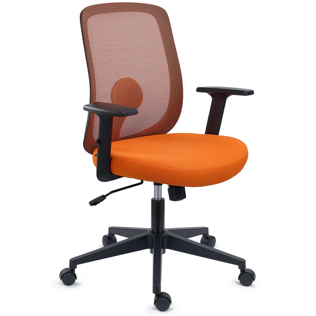 DEMO# Silla de Oficina VESPA, Soporte Lumbar, Brazos Ajustables, Cómoda y Bonita, En Tela y Malla Naranja