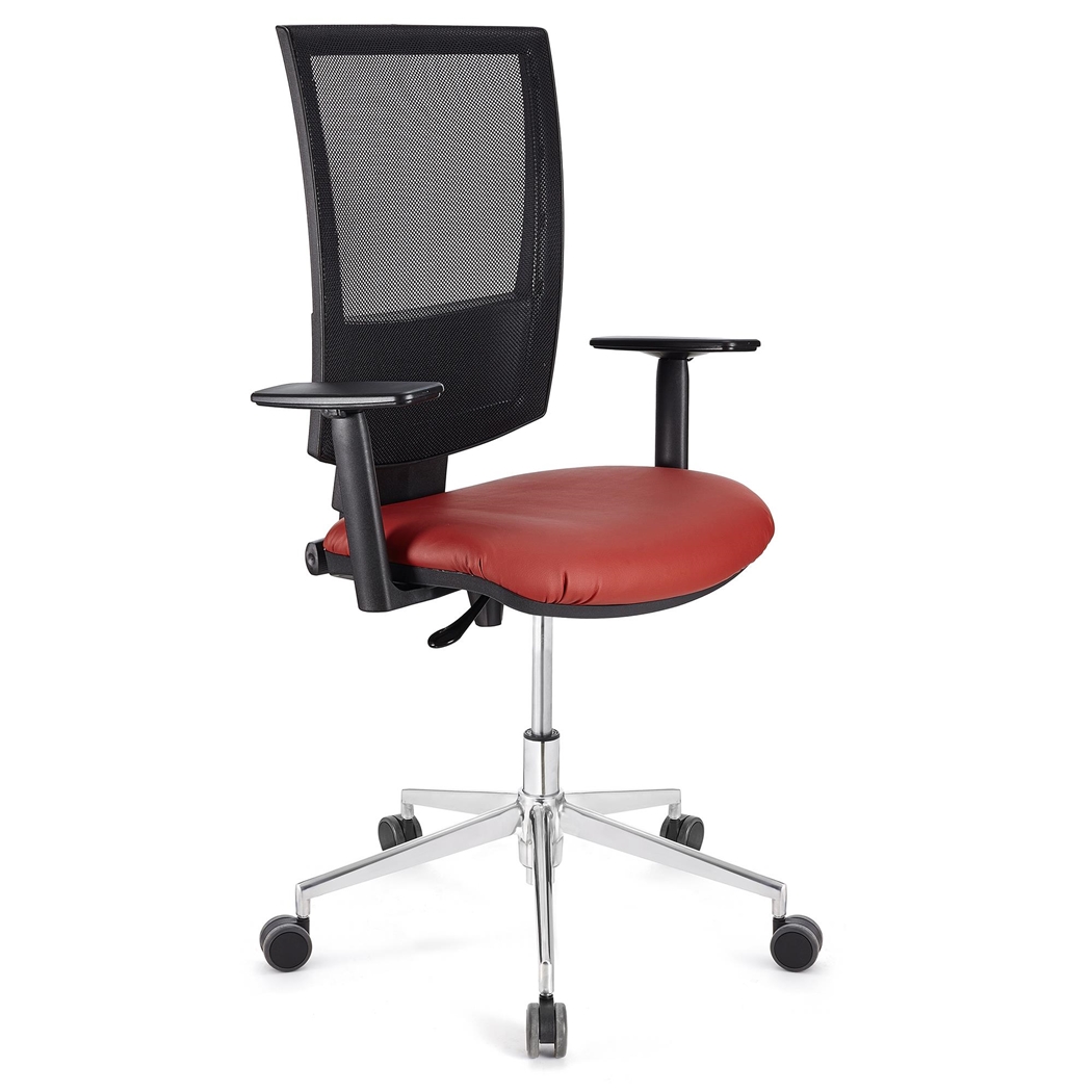 DEMO# Silla de Oficina PANDORA PRO PIEL, Brazos Ajustables, Base Metálica, Gran acolchado, Rojo