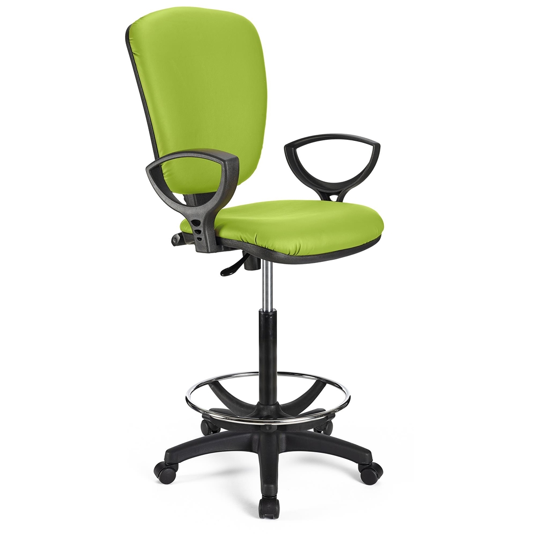 DEMO#Taburete de Trabajo CALIPSO PIEL, Respaldo Ajustable, Gran Acolchado, En Verde