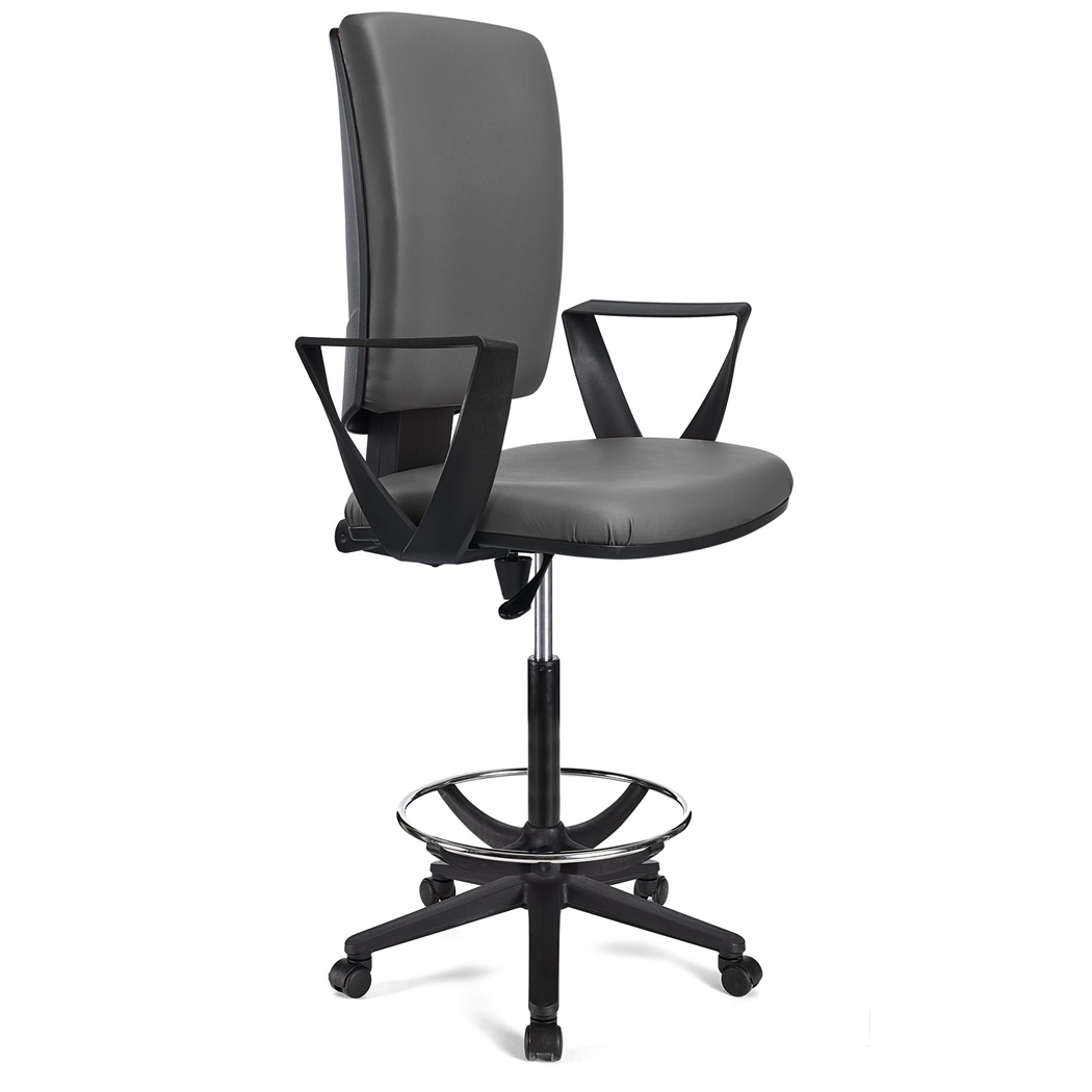 DEMO# Taburete de Oficina ATLAS PIEL, Respaldo Ajustable, Gran Acolchado, En Gris