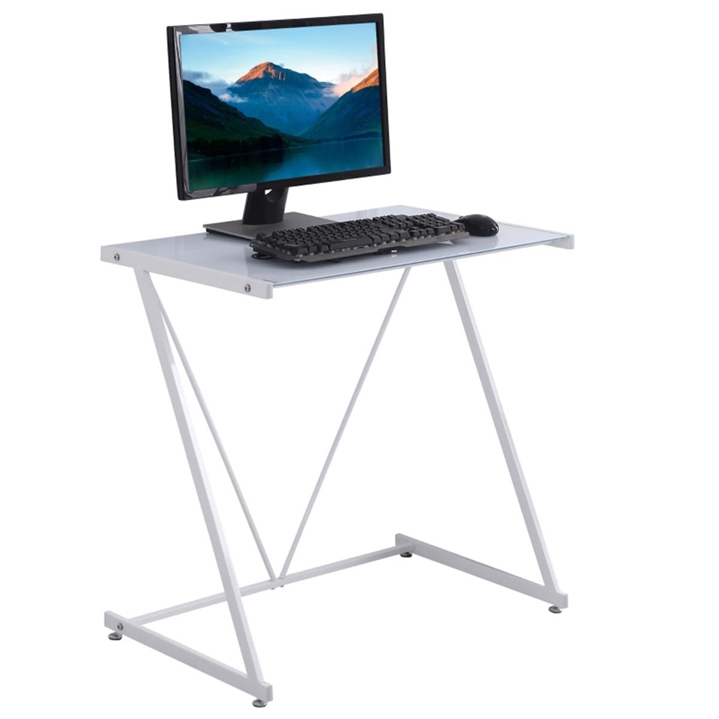 DEMO# Mesa de Oficina ZEBRA, 80x50x75 cm, de Metal y Vidrio Templado, color Blanco