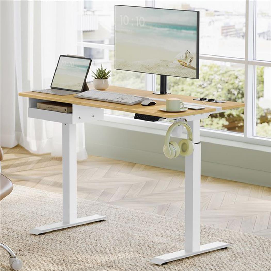 Mesa Elevable EVEREST, 120x60x72-120 cm, Altura Regulable, en color Natural y Blanco