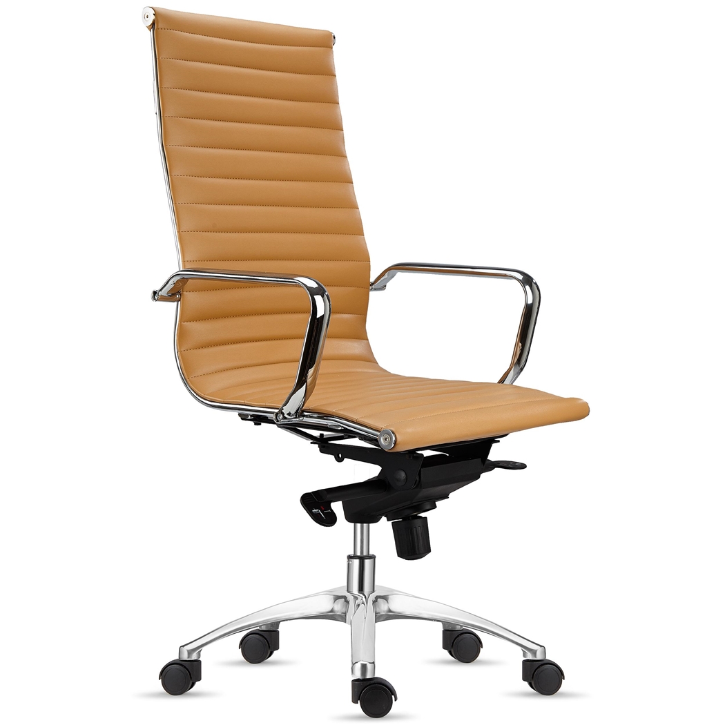 DEMO# Silla de Oficina CHICAGO, Elegante Diseño, Respaldo Alto, en Piel Beige