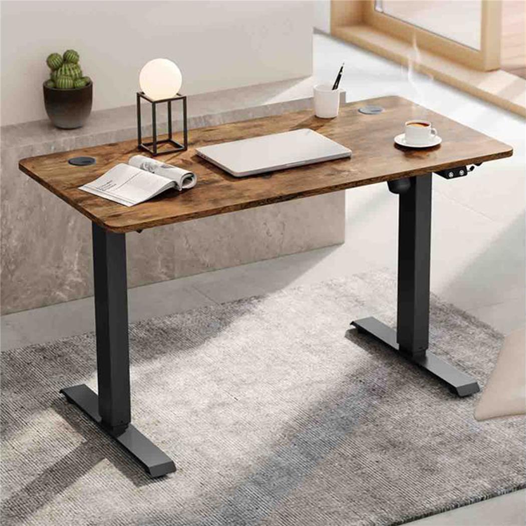 Mesa de Ordenador MONFORTE, Altura Regulable, 120x60x73-114 cm, en color Marrón Rústico y Negro