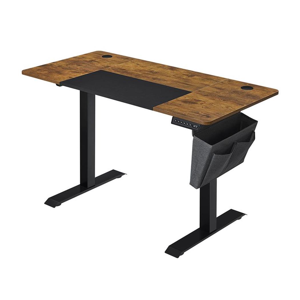 Mesa de Ordenador Elevable ALPES, 140x60x72-120 cm, en color Marrón Rústico y Negro