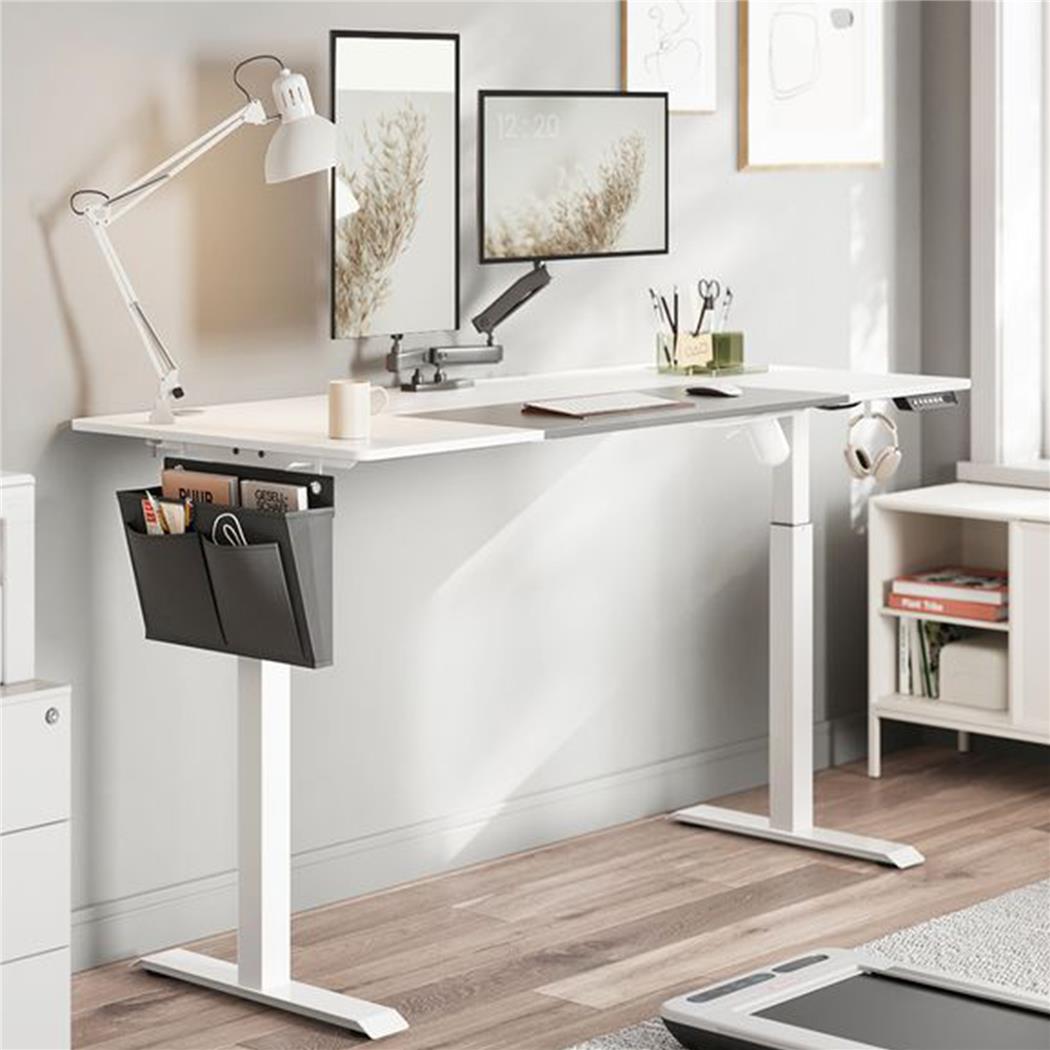 Mesa de Ordenador Elevable ALPES, 160x70x72-120 cm, en color Blanco y Gris