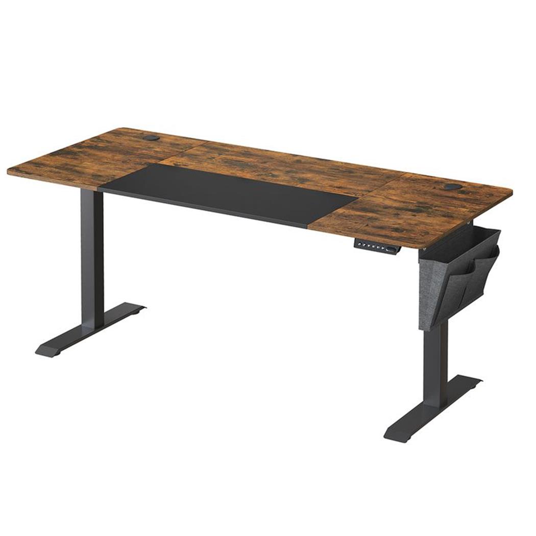 Mesa de Ordenador Elevable ALPES, 160x70x72-120 cm, en color Marrón Rústico y Negro